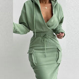 Fongt Women's Wear Early Spring 2024 New Temperament Elegant Solid Color Hooded Rope Top Slim Suit
