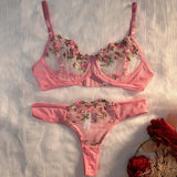 Mesh Floral Bra And Panty Lingerie Set-Outfit