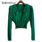 White Elegant Fold Pleated Slim Shirts Female Square Collar Long Sleeve Korean Fashion Blouses 2022 Spring