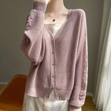 High-End Lazy Sleeves Twist Sweater Female V-Collar Autumn New Bat Sleeve Sweater Jacket-Outfit