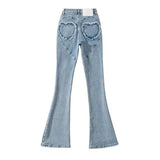 Trendy Women's Wear Peach Love Pocket Jeans Fashionable Solid Color Slim Hips Show Thin Flared Pants-Outfit