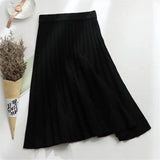 Long Pleated Knit Skirt-Outfit