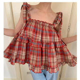 Lace Up Sleeveless Plaid Cami Top-Outfit