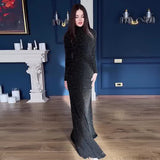 Fongt The Autumn Of 2025, The New Women's High-Necked Folded Waist Fashion Hot Diamond Dress