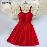 New-Coming Summer Solid Knee-Length Spaghetti Strap Strapless Dresses High Street Empire Style Party Holiday