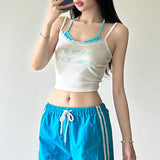 Wears Maiden Lace Spliced Pleated Sling Vest Summer Letter Printed Small Fresh Blouse-Outfit