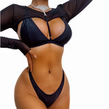 Fongt New Bikini Sexy Luxury Crystal Diamond Neck Chain Swimsuit Sweater Three-Piece Women's