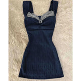 Fongt Lace Stitched Knitted Sling Vest Dress Women's New Retro Ass Skirt
