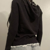Fongt Style Y2k Hottie Lace Patchwork Woolen Hooded Hoodie Double Head Slim Long Sleeve Coat Jacket-Outfit