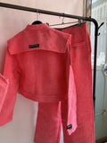 Spring New Small Fragrance 3 Piece Set For Women Tweed Jacket Blazer Coat Single Breasted Vest High Waist Wide Leg