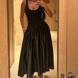 Fongt Spliced Vest Dress Woman 2025 New Hottie Sleeveless A-Word Swing Dress