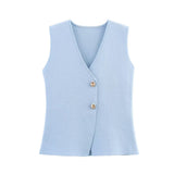 Fongt Women's ZA New Multi-Color Button Knitted Vest Vest Half-Skirt Set