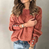Street Hipster Long-sleeved Round Neck Button Sweater Top