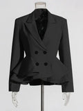 Fongt Style Temperament Elegant Small Suit 2024 Autumn New Fashion V Collar Splicing Lotus Leaf Design Coat Female-Outfit