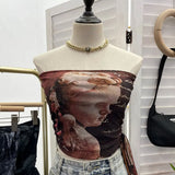 Explosion Recommended Y2k Hottie Braid Small Sling Belt With Chest Mat Tie Mesh Yarn Tidly Wrapped Bra T-Shirt