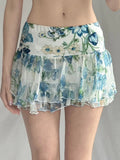 Fongt Babes Wind Screen Printing Irregular Lace Low-Rise Mini Skirt Holiday Thin Thin Short Skirt