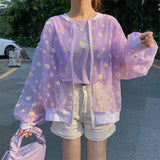 New Korean Style Loose Flower Printed Thin Jacket Sunscreen Women Long Sleeve Casual Sunscreen Jacket Veste
