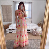 Fongt New Women's Dress Gradient Deep V Multi-Rope Band Strap-In Irregular Dress Dress