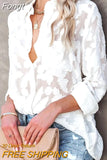 See Through Jacquard Mesh Shirts Women Long Sleeve White Tops 2023 Women's Elegant Streetwear Button Down Blouse