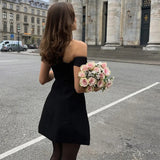 Black Off-shoulder Deep Neck Mini Dress-Outfit