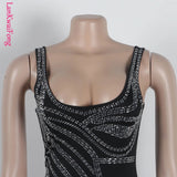 New Sexy Party Women's Dress with Iron Diamond Sleeveless Strap Wrap Hip Split Tight Elastic High Grade Evening Dress-Outfit