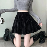 Velvet Bow Pleated Mini Skirt-Outfit