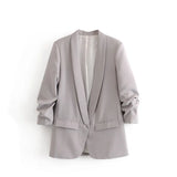 Fashionable Suit Jacket With Buckle-Free Pleated Sleeves In Spring 2024-Outfit