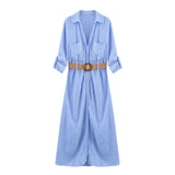 Fongt Explosion Woman With Belt Linen-Blend Shirt Dress