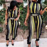 Women Fashion Striped Jumpsuits Ruffles Bodycon Rompers Designer New Elegant Sleeveless Ladies Office Playsuits