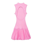 Knitted Hollow Out Back Mini Balloon Dress-Outfit