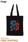 New Chinese Dragon Print Retro Harajuku Casual Women Canvas Shoulder Bag Summer Ulzzang