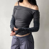Girl Style Solid Color Collar Shoulder Rope Slim Long-Sleeved Functional T-Shirt 2024 Spring New