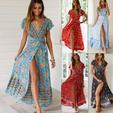 Fongt Summer Leisure Hot Holiday Printing Dress Sexy Long Dress Women's Dress