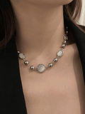 Grunge Faux Gem Decor Beads Necklace-Outfit