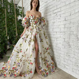 Fongt Spring And Summer New Women's Dress A Word Shoulder Open Fork Embroidery Temperament Mesh