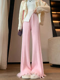 Mink Velvet White Pants Loose Slim Soft Waxy Tassels Knitted Micro-flared Pants Autumn Winter Cashmere Warm