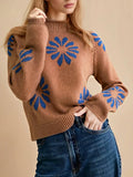 Fongt Flower Color Design 2025 New Autumn And Winter Leisure Knitted Sweater Top Long-Sleeved Female Width