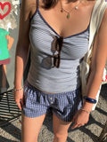 Fongt Fresh Wind Hit The Striped V-Neck Sling 2025 Summer To Send A Casual Short-Term Waistcoat New Women's Clothing
