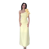 Fongt New Women's Wear Slanted Tie Flowers Simple Solid Color Elegant Long Dress