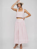 Fongt Women's Dress Striped Half-Dress Women's Holiday Style Skirt In The Long Umbrella Skirt