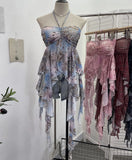 Summer Irregular Ribbon Hottie Hanging Neck Tector Screen Printing With Chest Pad Short Sling Vest