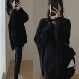 Fongt Push Pullover Sweater Female Autumn Winter Wear Long Lazy Retro Slit Knit Winter Thickening-Outfit