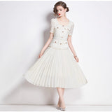 Fongt Small Scent Dress Female High-End Exquisite Temperament Lace Spliced 100 Folded Long Dress Dress Dress Dress