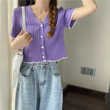 Ice Silk Cardigan Women Summer Thin Outer BM Style Short V Collar Knitted Temperament Shirt Coat Women Ins