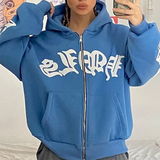 Gothic Letter Graphic Zip Up Hoodie-Outfit