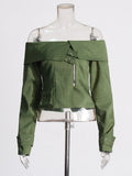 Fongt Street Coat Autumn 2024 New One-Word Lapel Zipper Stitching Design Sense Short Jacket Girl-Outfit