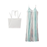 Piece Suits Layered mixed Color Transparent Sling Mesh Dress and Cropped Tops Lace Camisole Vest Spaghetti Strap Sets