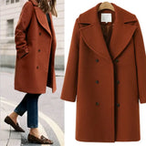 Women's Large Woolen Double-breasted Mid-length