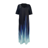 Fongt Summer Gradient Positioning Print V Neck Short Sleeve Large Size Pocket Dress