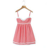 Gingham Strap Bustier Baby Doll Mini Dress-Outfit
